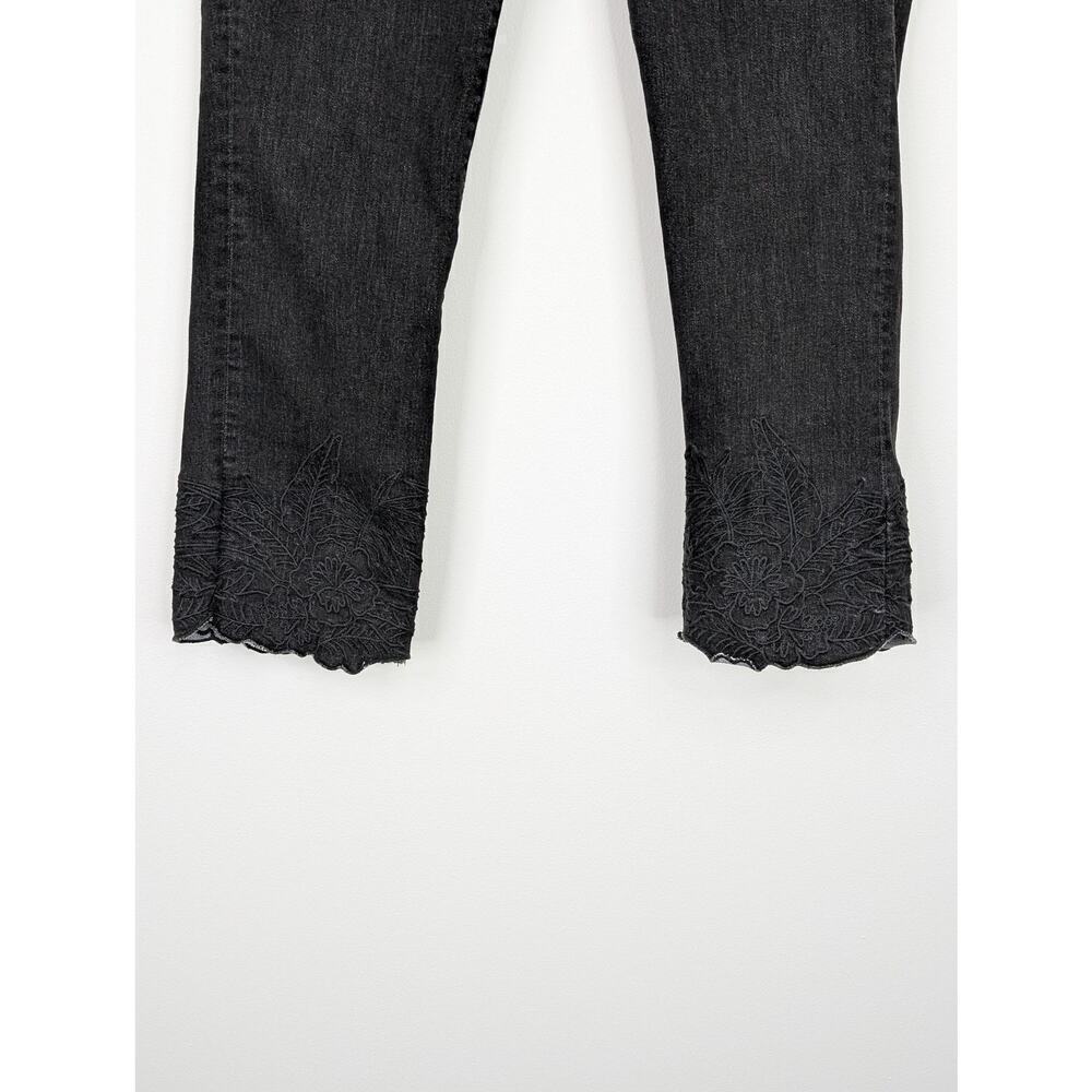 Lauren Ralph Lauren Jeans Womens 4 Black Cropped Floral Embroidered Hem Stretch - Picture 4 of 14